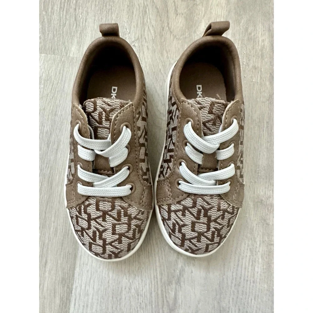 DKNY Kids Brown Signature Logo Print Lace‎ Up Fashion Sneakers Size 7/6